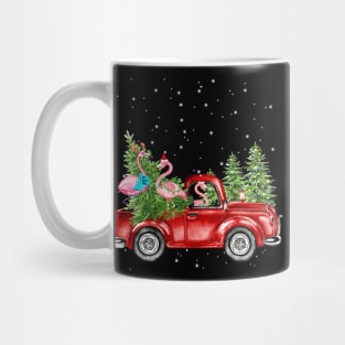 Christmas Three Flamingo Ride Red Truck Xmas Santa Hat Mug